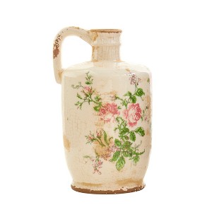 Nearly Natural 10-in Tuscan Ceramic Floral Print Pitcher - 1 of 2
