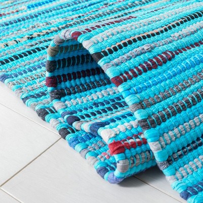 Handwoven Light Blue Cotton Rectangular Area Rug 2' x 3'