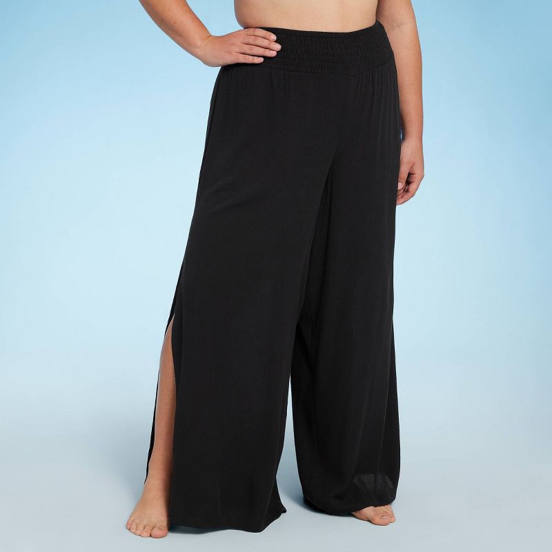 Women's Smocked Waist Side Slit Cover Up Pants - Shade & Shore™, 1 of 8
