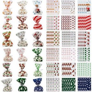 Fun Express Mega Christmas Holiday Winter Themed Cellophane Bags 240pcs Party Supplies - 1 of 3