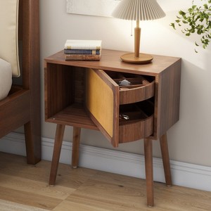 Rattan Nightstand with Rotating Compartment, End Table Sofa Side Table Accent Table Bed Beside Table - ModernLuxe - 1 of 4