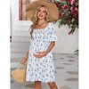 Clearlove Women's Floral Print Square Neck Shirred Puff Sleeve Maternity Dress Nursing Friendly Bump Flowy Maxi - 4 of 4