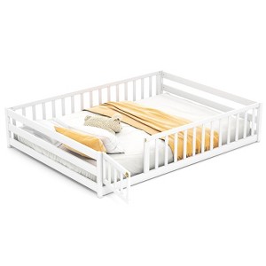 Costway Full Size Floor Bed with Full Length Safety Guardrails & Door for Boys, Girls Pink/Mint Sky/Icy Aqua/Gray/White/Natural - 1 of 4