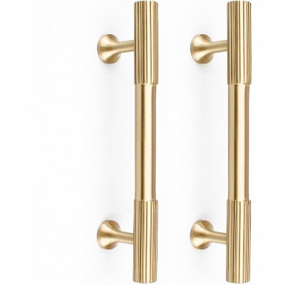 attop 4pcs Solid Brass Gold Cabinet Pulls, 3-Inch Hole Centers for Kitchen Cupboard Handles Bathroom Brushed Brass  Pulls Wardrobe Door Handles