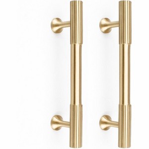 attop 4pcs Solid Brass Gold Cabinet Pulls, 3-Inch Hole Centers for Kitchen Cupboard Handles Bathroom Brushed Brass  Pulls Wardrobe Door Handles - 1 of 4