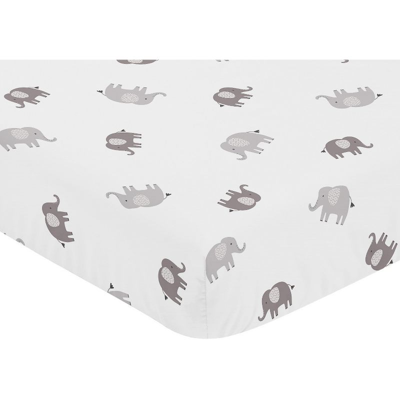 Sweet Jojo Designs Gender Neutral Unisex Baby Fitted Crib Sheet Boho Elephant Grey White, 4 of 8