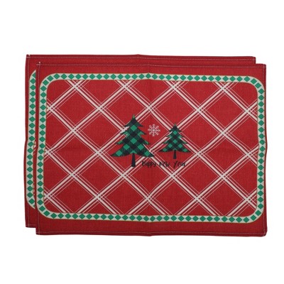 Unique Bargains Christmas Place Mats Linen Red White 13"x17.7" 2 Pcs