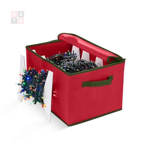 OSTO Christmas Strip Light Storage Box with 4 Cardboard Wraps to Store Up to 800 Holiday Light Bulbs; Rivet-Enforced Handles, Dual-Zippered - image 1 of 4