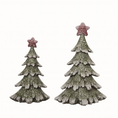 Transpac Resin Multicolor Christmas Gleaming Trees Set of 2