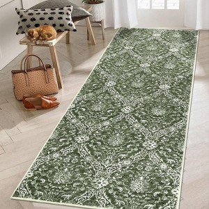 GOCAPTAIN Vintage Washable Area Rug, Foldable Thin Accent Rug, Stain-Resistant Distressed Carpet, Floral Print Soft Mat for Bedroom Living Room - 1 of 4