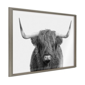 Kate and Laurel Blake Highland Cow Portrait Framed Printed Art by Amy Peterson Art Studio, 24x32, Gray - 1 of 4