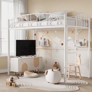 Loft Bed Twin Size, Heavy Duty Metal Loft Bed Frame with Arched Guardrail and Safety Ladder, Space-Saving, No Box Spring Needed - 1 of 4
