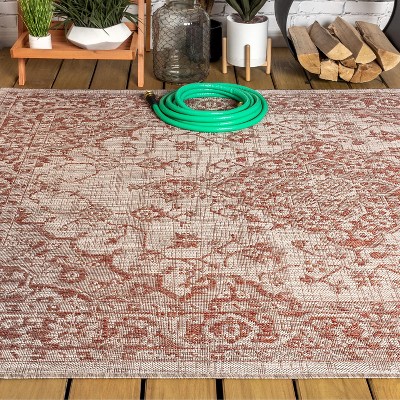 Rozetta Boho Medallion Red and Taupe 8' x 10' Reversible Outdoor Rug