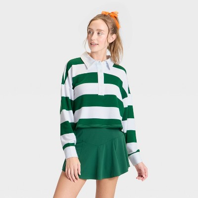 Women's Game Day Striped Cropped Long Sleeve Polo T-Shirt - JoyLab™