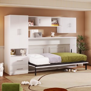 TIRAMISUBEST Twin Size Murphy Bed Wall Bed with Open Shelves and 2 Storage Drawers, Folding Murphy Cabinet Bed with Built-in Wardrobe and Table - 1 of 4