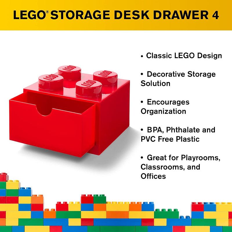 Room Copenhagen LEGO Desk Drawer 4 Knobs Stackable Storage Box | Red, 3 of 4