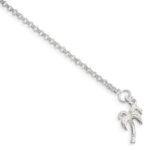 Black Bow Jewelry Sterling Silver Palm Tree 3mm Rolo Link Anklet - 1 of 4