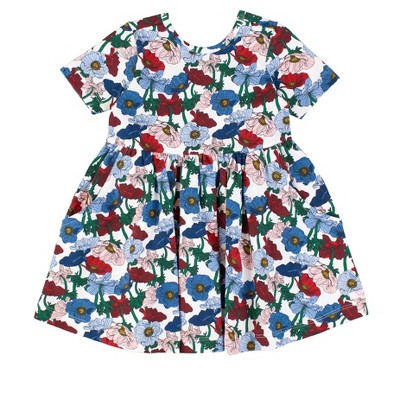 Image of RuffleButts Baby Girls Knit Short Sleeve Twirl Dress - Poppy Petals, 12-18m