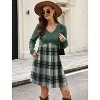 Long Sleeve V-Neck Sweater Dress 2025, Women's Empire Waist Babydoll Fall Dress with Pockets T-green Grey Plaid - 3 of 4