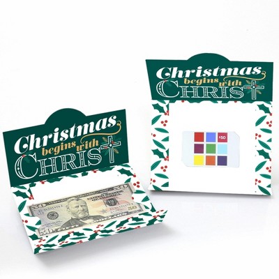 Green and White Religious Christmas Money and Gift Card Holders - Set of 8