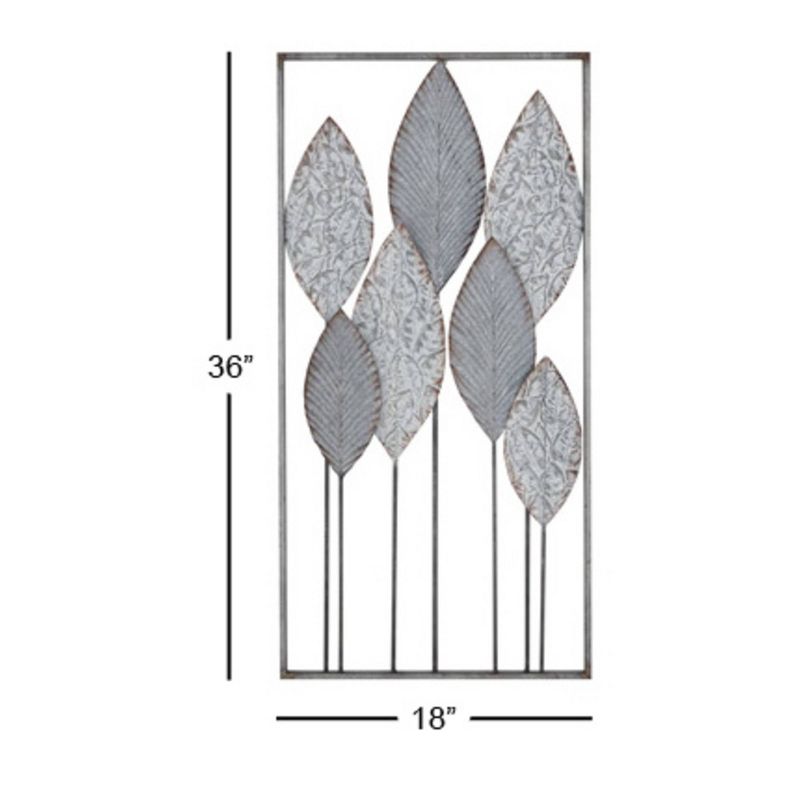 Metal Leaf Tall CutOut Wall Decor with Intricate Laser Cut Designs Gray - Olivia &#38; May, 3 of 6