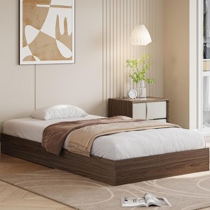 Solid Wood Platform Bed Frame with Sturdy Wooden Slats, Floor-Standing Minimalist Bed, No Box Spring Needed, Space-Saving, Easy Assembly - 1 of 4