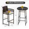 Costway 3 Piece Wicker Patio Bar Set with 2 Seat Cushions Glass Tabletop for Backyard - 3 of 4