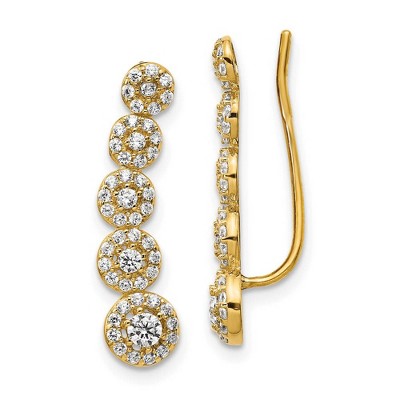 Black Bow Jewelry 5.6 x 22mm (7/8 Inch) 14k Yellow Gold CZ Circles Ear Climber Earrings