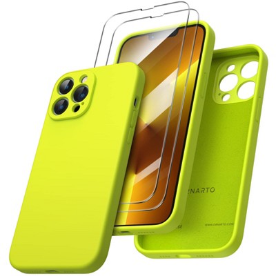 BONGEEK Compatible with iPhone 13 Pro Max Case 6.7 inch, with 2 x Screen Protector Liquid Silicone Gel Rubber Shockproof Protective -Yellow