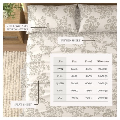 King Grey Toile Print Cotton Flannel Sheet Set