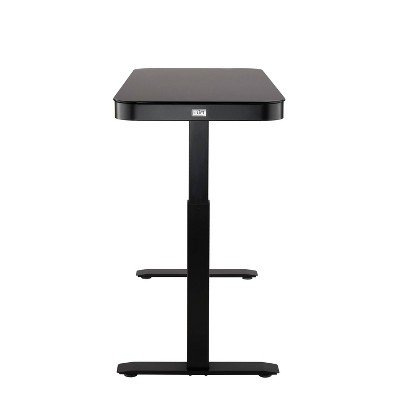 Black Adjustable Height Glass Standing Desk with USB Port and Drawer