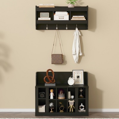 4-In-1 Particle Board Hall Tree Entryway With Bench And Wall Mounted Storage,Coat Rack And Shoe Storage,For Hallways,Living Room-Cuddlewood