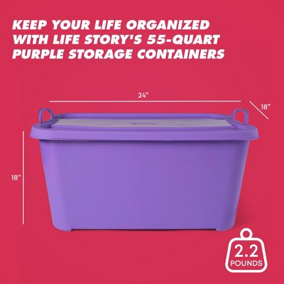 55 Quart Purple Stackable Plastic Storage Box with Lids