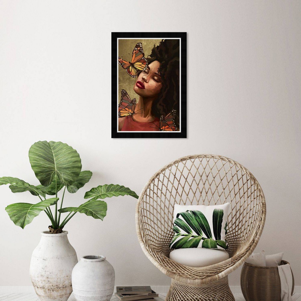 15" x 21" Butterfly Black Portrait Framed Wall Art Print Gold - Wynwood Studio: Scandinavian, Museum Grade Canvas, FSC Wood