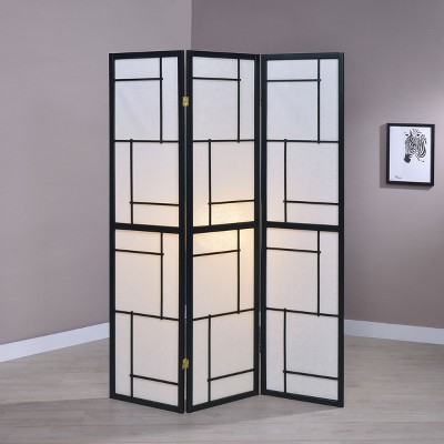 Vynxaria Reese Black 3-Panel Room Divider Folding Shoji Screen