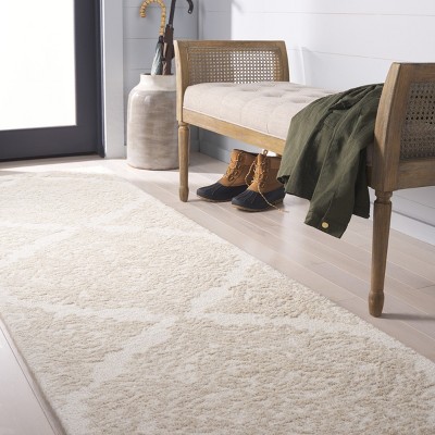Ivory and Beige Hand-Tufted Wool Runner Rug, 96" x 27"