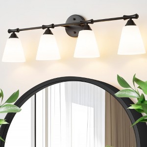 POWLIG 33.86-in 4-Light Matte Black Bathroom Vanity Light Fixture with Opal Frosted Glass Shade - 1 of 4