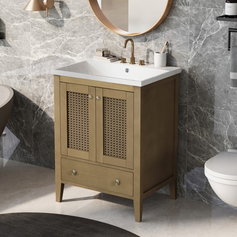 24 inch Bathroom Vanity Wooden Stand Pedestal Sink Storage Cabinet w/2  Doors