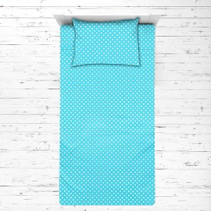 Bacati - Aqua Pin Dots 3 pc Toddler Bed Sheet Set - 1 of 4