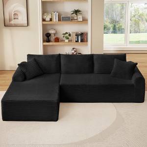 Modular Corduroy Chaise Lounge Sofa with Arched Armrests, Sectional Sofa with Non Slip and 3 Back Cushions, Living Room Sofa with Right Chaise-Koiai - 1 of 4