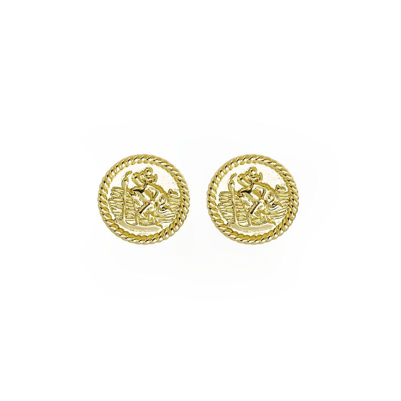 sanctuaire Saint Christopher Medallion Coin Stud Earrings Gold, 1 of 5