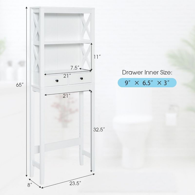 Costway Over the Toilet Storage Rack Bathroom Space Saver with 2 Open Shelves & Drawers, 3 of 11