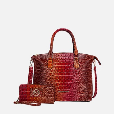 MKF Collection Satchel Bag Faux Croc Design with Wallet Set, Frankie | MKF Collection by Mia K - Coral