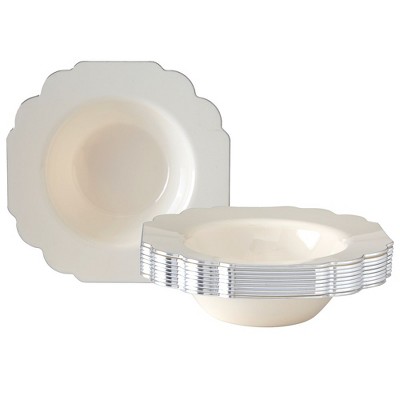 Silver Spoons Elegant Disposable Plastic Plates for Party, Heavy Duty Ivory Disposable Plate Set, (10 PC) - Baroque