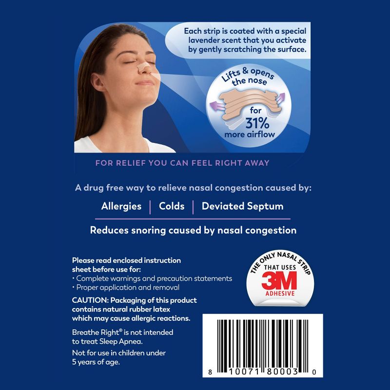 Breathe Right Lavender Scented Drug-Free Nasal Strips for Congestion Relief - 26ct, 3 of 8