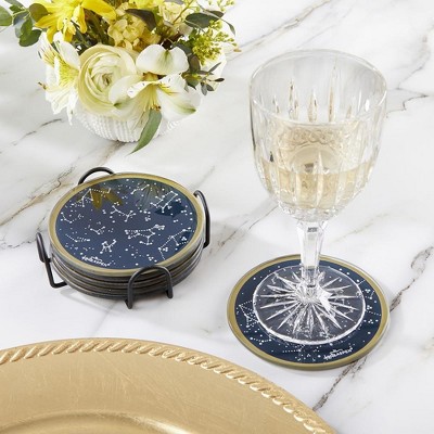 Under the Stars Navy and Gold Glass Coaster Set