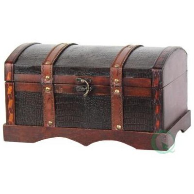 Vintage Leather and Wood Rectangular Storage Trunk