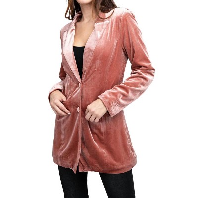 Women's Shiny Velvet Peak Lapel Single Blazer - BiBi