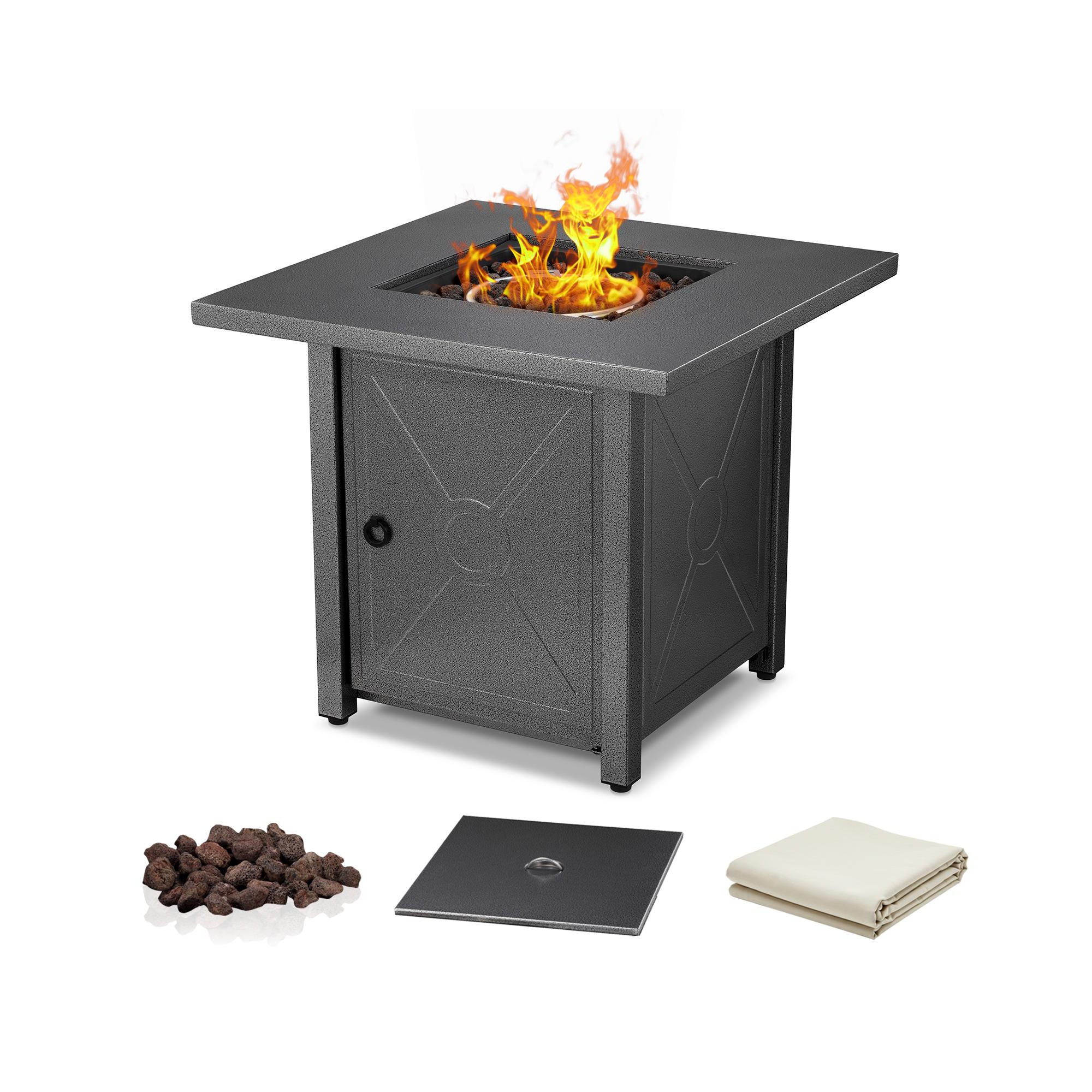 R.W.FLAME 28" 40,000 BTU Square Outdoor Propane Fire Pit Table with Lid & Rain Cover – Perfect for Patio, Deck, Garden, and Parties