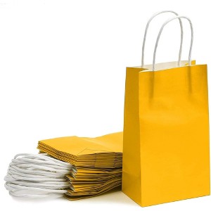 Blue Panda 25 Pcs Yellow Kraft Paper Gift Bags, Party Favor Bags with Handles, 5x3x9 In - 1 of 4